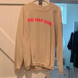 Big Nap Girl Long Sleeve Waffle Tee - Beige with Pink Logo